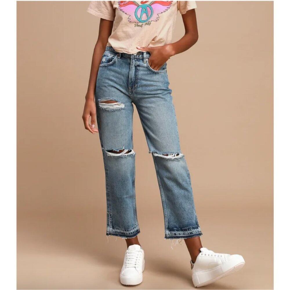 Free People Lita Distressed High-Waisted Slim Leg Jeans